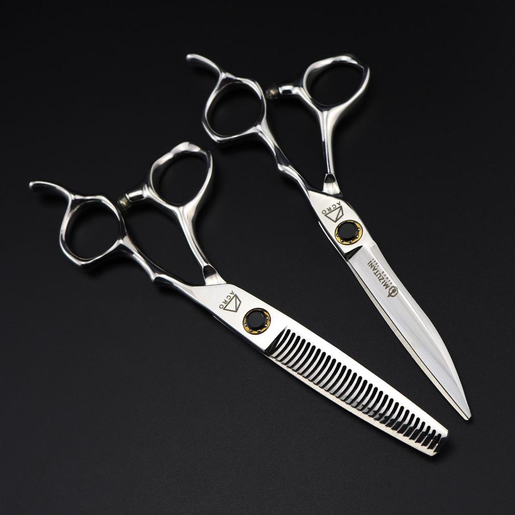 6.0-inch Mizutani FM-20 Silver Black Hairdressing & Barber Scissors Set