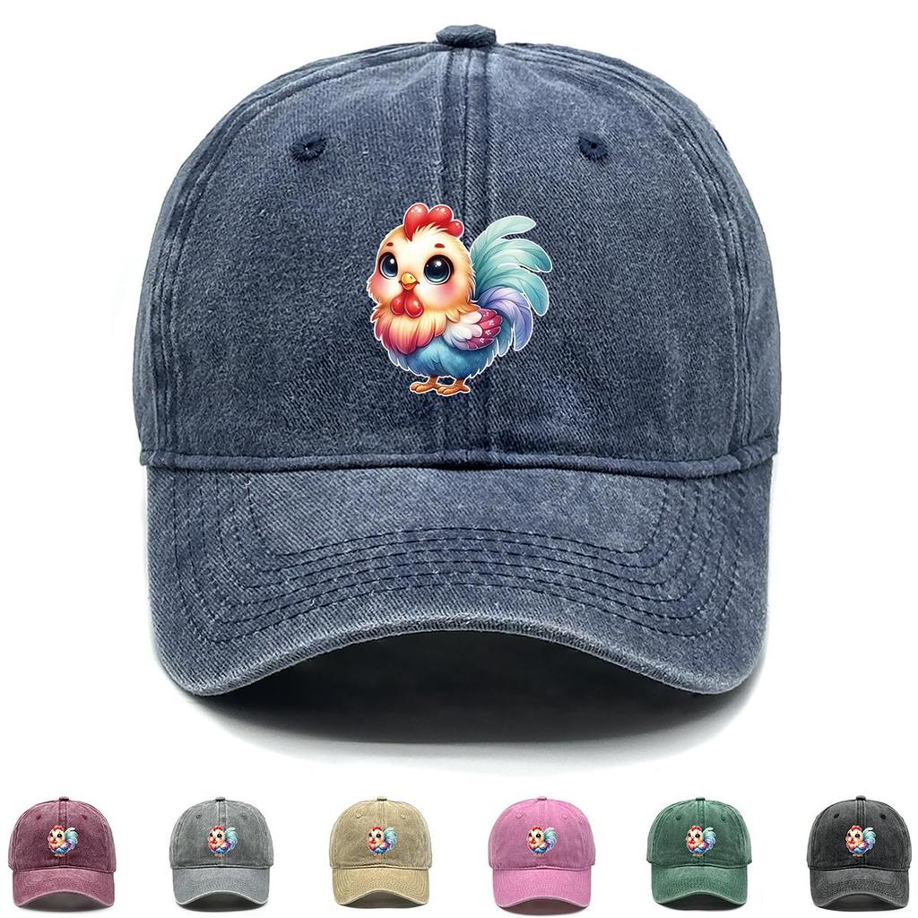 Rooster Print Adjustable Baseball Hat, Animal Flat Cap Lightweight Vintage Non-Stretch Fabric Headwear Snapback Sun Hat