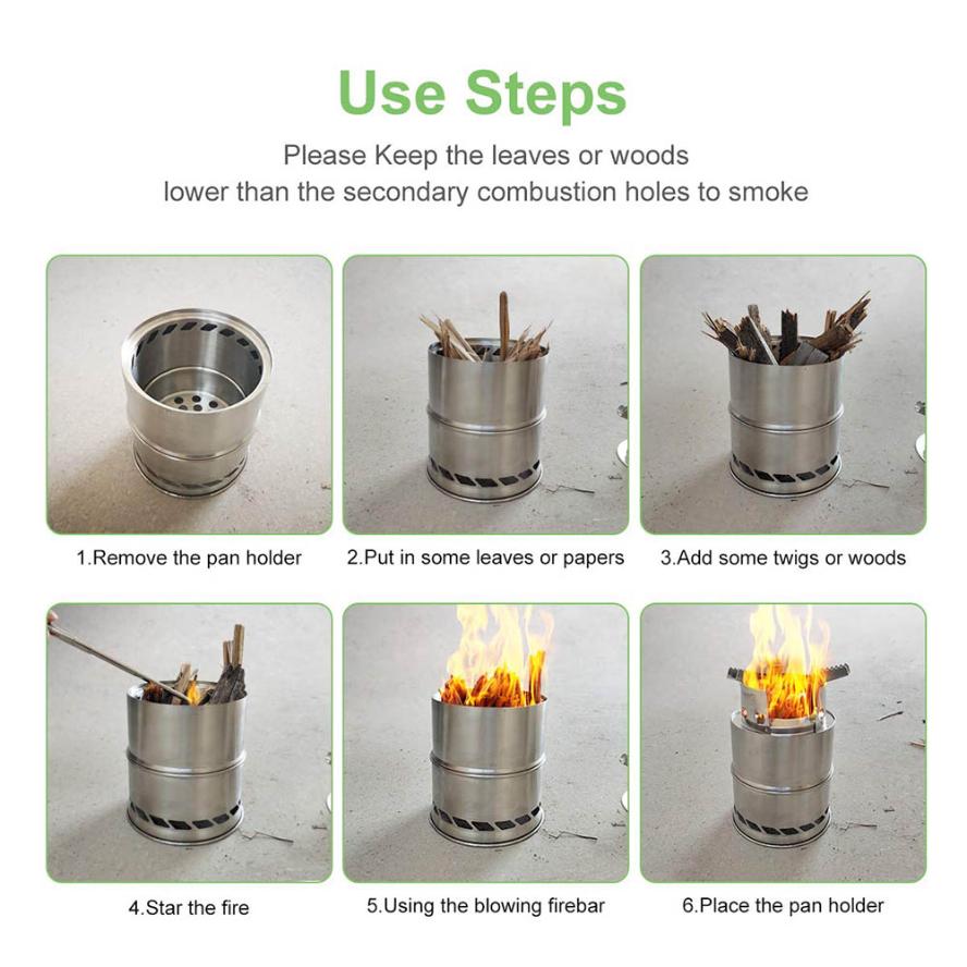 1Pcs Portable Outdoor Camping Stove Wood Burning Mini Lightweight Stainless Steel Stove Picnic BBQ Cooker Travel Adventure Tools