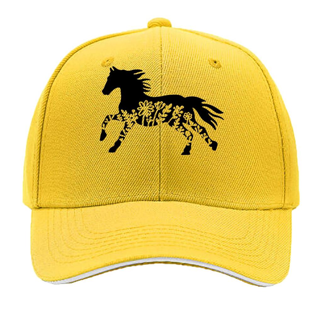 One Top Unisexs and Womens Same Style Small Flower Horse Animal Print Spring and Summer Sunshade Net Sandwich Baseball Cap