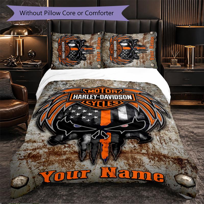 Set Biancheria da Letto Personalizzato Harley-Davidson con Testo Nome, 1 Copripiumino & 2 Federe Regalo Personalizzato per Camera da Letto