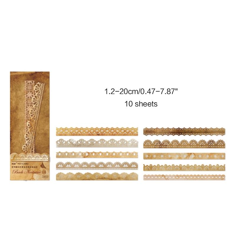 10-sheet Junk Journal Vintage Yellowed Coffee Dyed Hollow Lace Material Paper DIY Scrapbooking Collage Diary Album Decor