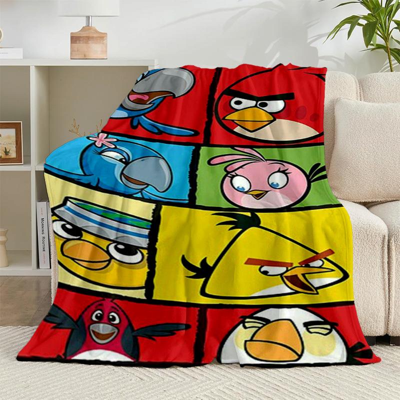 1PC Red Birds Characters Collage Flannel Blanket Gift, Suitable for Both Men And Women, Soft Ideal for Beds And Sofa, Birthday Or Christmas Gift