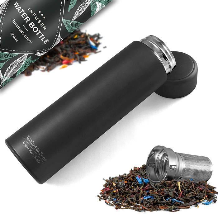Bouteille Thermos Infuseur à Thé - 450ML - Acier Inoxydable - Couleur Noir - Double Paroi