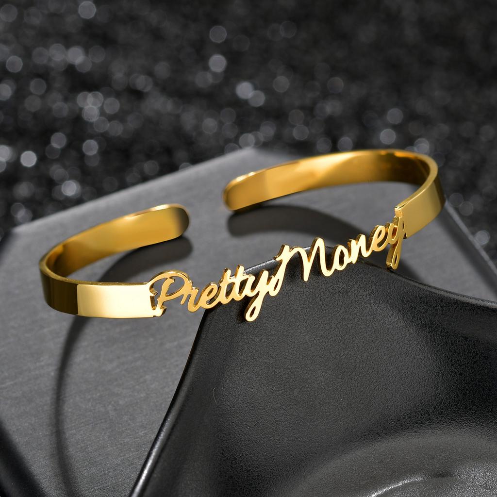 Customized Name Bracelet Personalized Custom Charm Gold Color Bangles for Women Stainless Steel Chrismas Jewelry Gift