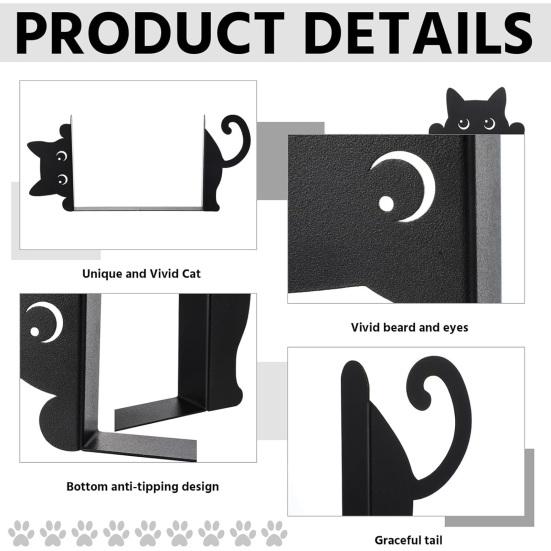 Metal Animal Bookends Black Cat/Reindeer/Dragon Book Ends for Home Office Bookshelf Desk Decor Cute Book Stopper Gifts for Women