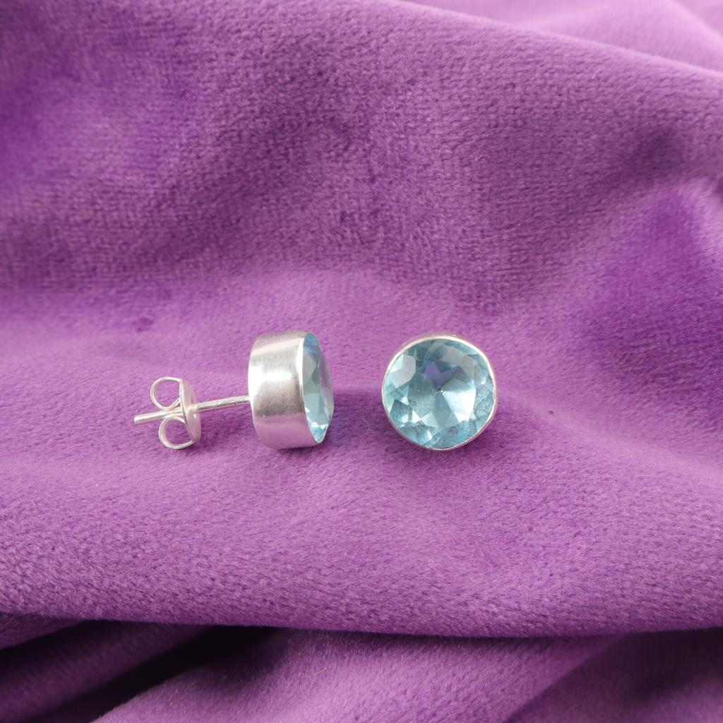 Sky Blue Topaz Gemstone Sterling Silver Birthday Stud Post Sisters Gift Earrings EE-150-15