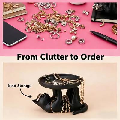 Creative Cat-Shaped Storage Box | Black/White, Lightweight Fashion Tray for Cosmetics, Watches, Keys | Ideal for Desktop Organization