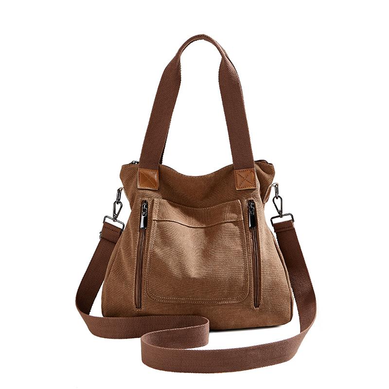Elegant feminin lerretsskulderveske multifunksjonell med flere lommer stor kapasitet ny