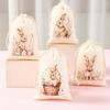 6pcs Drawstring Gift Bags, Cute Rabbit Bunny & Flowers Drawstring Candy Gift Bags Sack Bag, for Holiday Presents, Spring Indoor