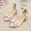 Fashion 2024 Spring Summer Autumn New Pointed High Heels Thin Heels Shallow Mouth One Line Buckle Hollow Satin Bow Tie Women's Shoes