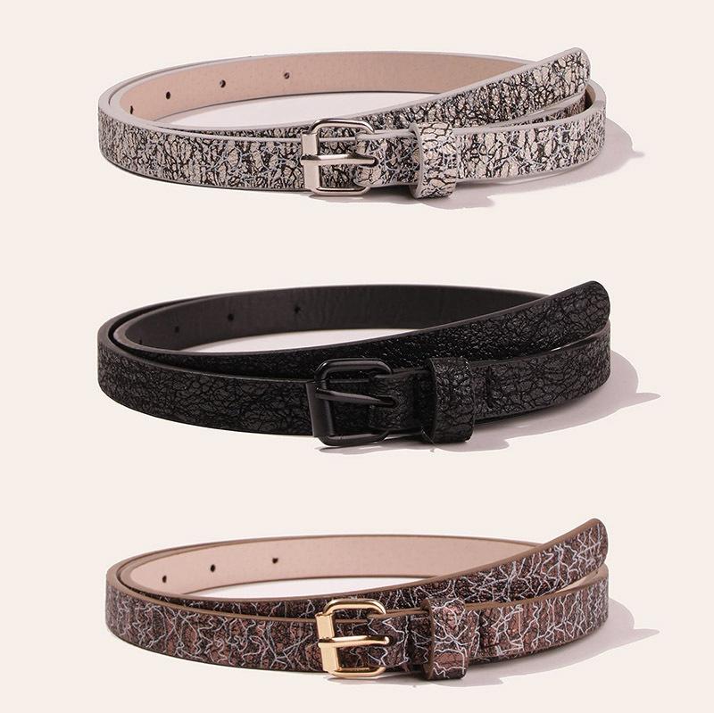 Simple PU Leopard Pattern Thin Belt Versatile Fashion Clothing with Skirt Belt Set