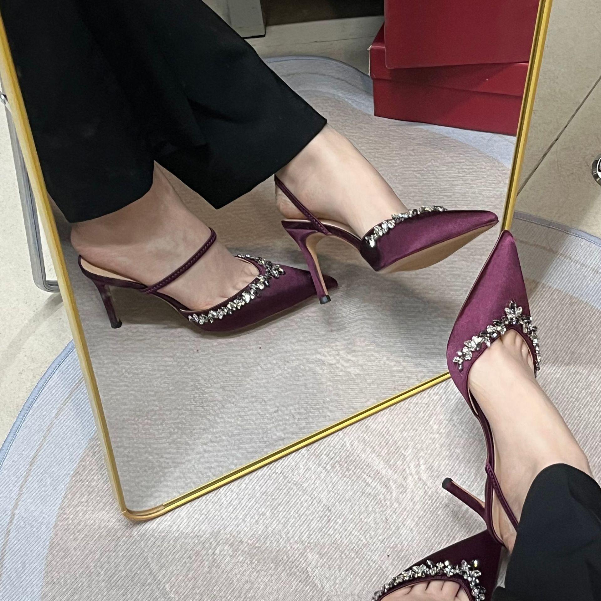 

Босоножки Baotou женские новые фиолетовые с острым носком, стразами и тонким каблуком на высоком каблуке, два варианта носки, летняя женская обувь 39