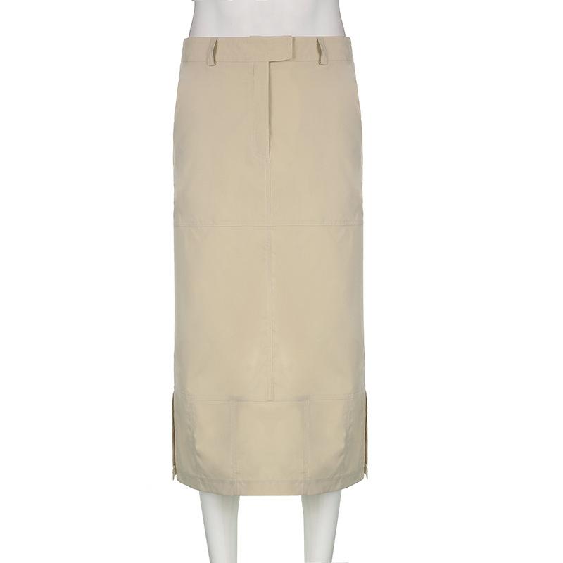 Women Skirts Streetwear Side Slit Retro Sexy Irregular Summer Elegant New Fashion Design A-Line Womens Solid Cargo Y2k Skirt