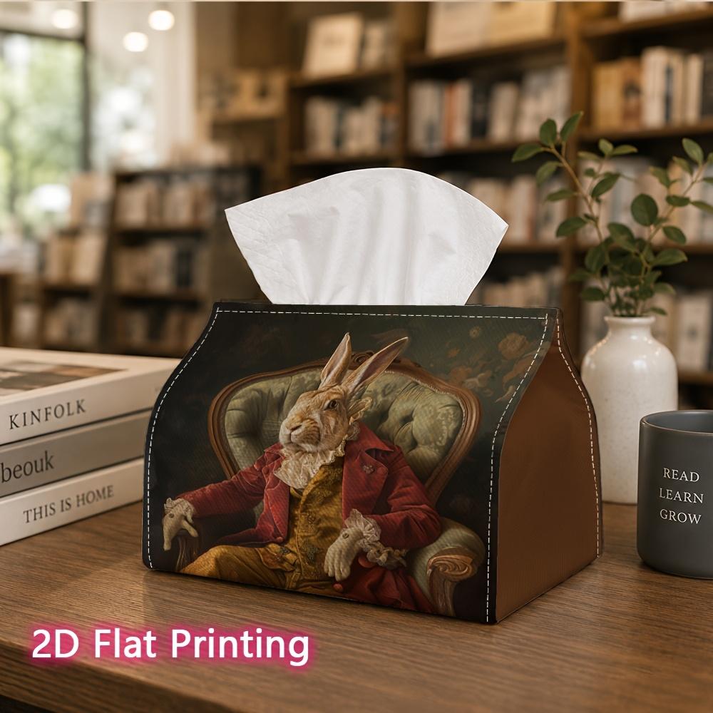 1pc, 2D Flat Printing, Tissue Box Royal Rabbit Pattern Wearing a Red Jacket Printed Tissue Box, Suitable for Napkin Storage In Cars, Kitchens, And Res