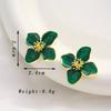 Green Enamel Oil Flower Drop Earrings for Women White Red Contrast Flowers Dangle Earrings Trendy Sweet Jewelry