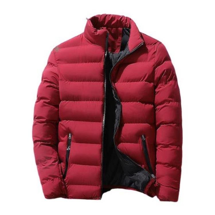 

Men Winter Parkas Jacket Streetwear Stand Collar Loose Fit Padded Thickened Long Sleeve Zipper Pockets Solid Color Autumn M красный