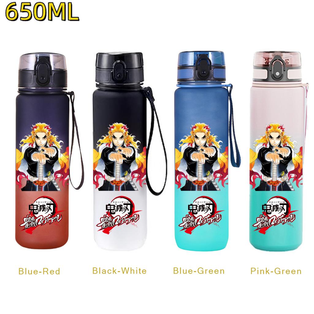 650ML Demon Slayer Water Bottle Anime Cartoon Characters Drinking Cup Portable Outdoor Sports Plastic Leak-proof Water Bottle