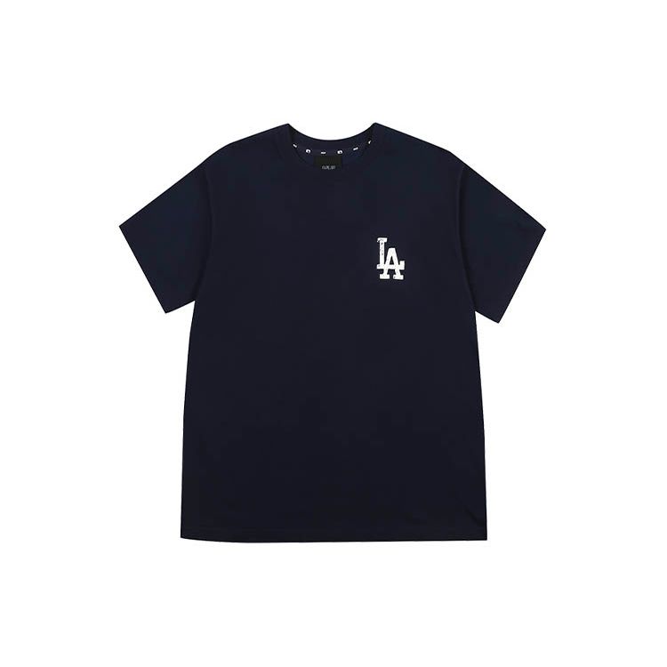 MLB Basic Logo Cashew Flower Series Printed Loose Casual Fashion Round Neck Short Sleeve T-Shirt Unisex Tops Navy-Blue 31TSHP131-07N