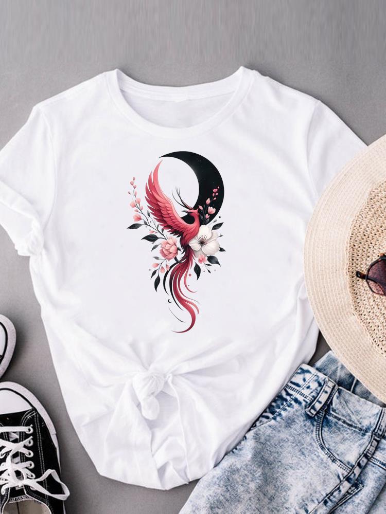 (Asian Size) Sweet Love Heart Trend Print Casual Top O-neck Short Sleeve T-shirts T Graphic Tee Fashion Female Women's Clothing