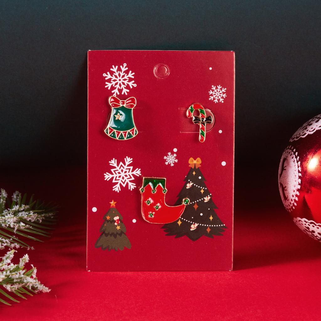 Cute 3 Pcs/Set Cartoon Christmas Brooch Set Pin For Women Girl Tree Santa Claus Elk Collar Lapel Badge With Card Jewelry Gift
