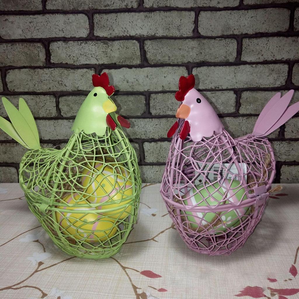 Wire Egg Basket Countertop Metal Storage Holder Hen Shape Farmhouse Decor Kitchen Fruit Vegetable Snack Organizer Collector