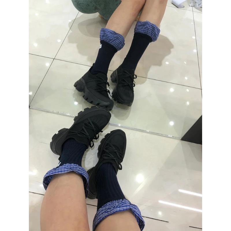 Fashion Leather Version Real Leather Ballerina Thi Bot Dad Shoes Women Knot Casual Sports Shoes Outdoor Sle Round Toe