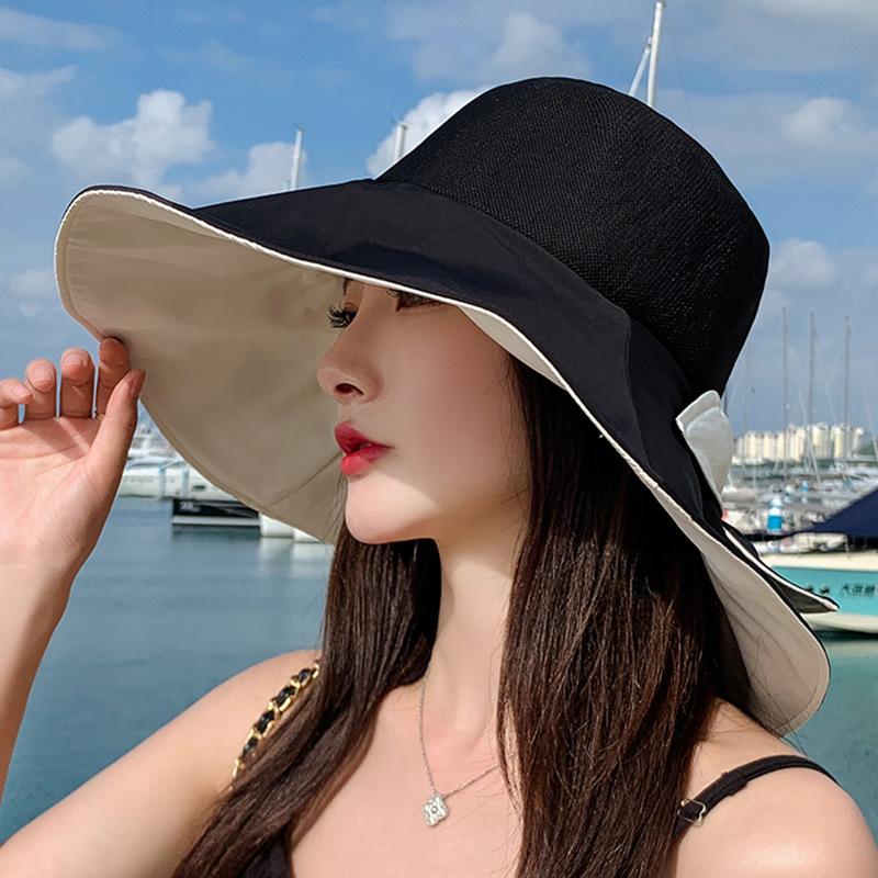 Fisherman's hat women's summer oversized brim versatile breathable black rubber sun hat anti UV sun hat women Hats & Caps (women’s)