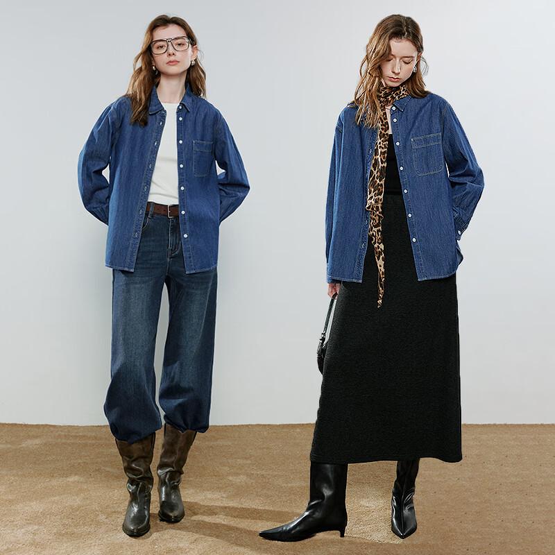 Chuyu Women's Green Poppy Embroidered Denim Shirt