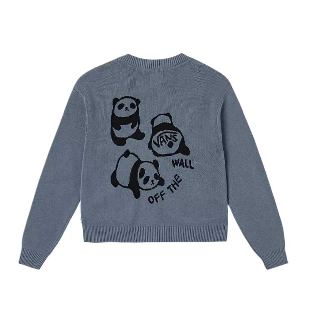 Vans Cardigan Panda Print Warm Comfortable Versatile Single-Breasted Long Sleeve Knit Sweater Women Tops Gray Blue VN000NFBRV2