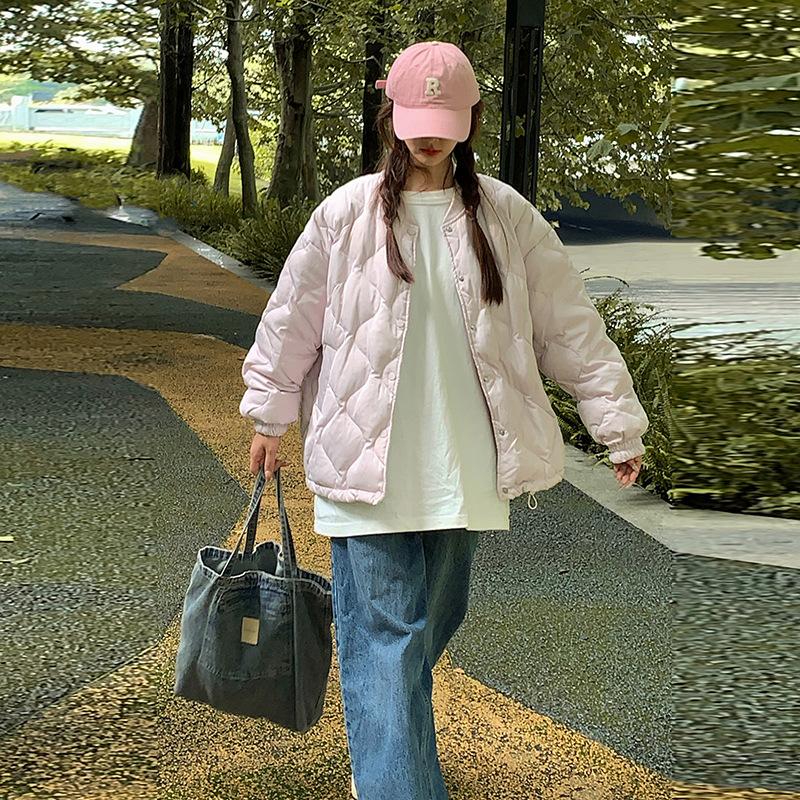 Winter Diamond Lattice Down Cotton Jacket Women's 2025 New Korean Version of Lazy Wind Padded Thickened Cotton Jacket Padded Jacket Trend