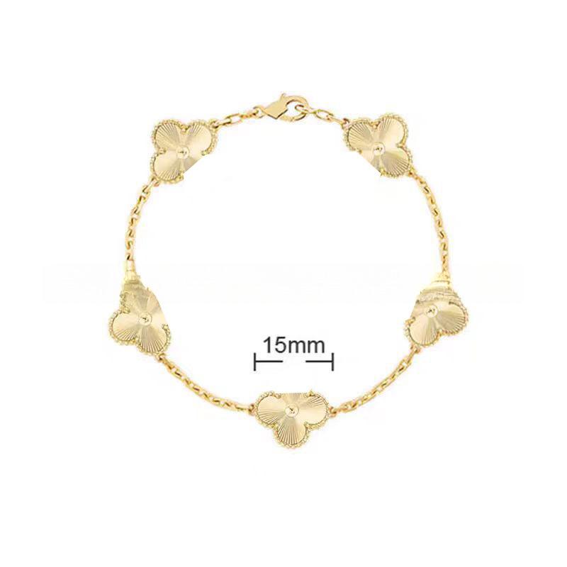 15MMHigh-quality Four-leaf Clover Five-flower Bracelet for Women 18k Natural White Mother-of-pearl and Red Chalcedony Bracelet