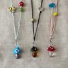 Vibrant Handcrafted Mushroom Pendant Necklace With Adjustable Braided Cord Collarbone Chain For Women Daily Wear