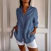 Solid Color Top Breathable Polyester Blouse Single Breasted Button and Pleated Collar Women's Shirts