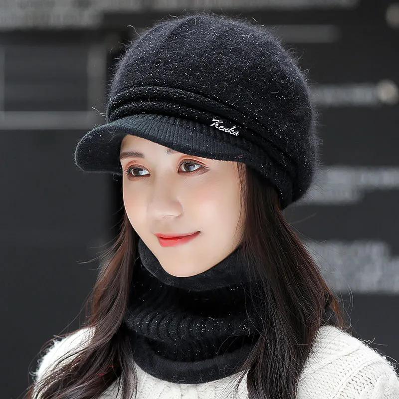 

WTEMPO Office Ladies Outdoor Commuting Cold-proof Windproof Knitted Hat Scarf Set Women s Solid Color Warm Winter Hats scarf + hat чёрный