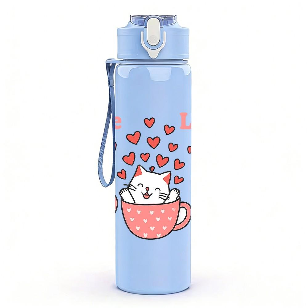 1PC True Love Tea Cups Print 750ml Color Plastic Sports Water Bottle Leakproof Flip Straw Lid Suitable for Sports Office Home Use
