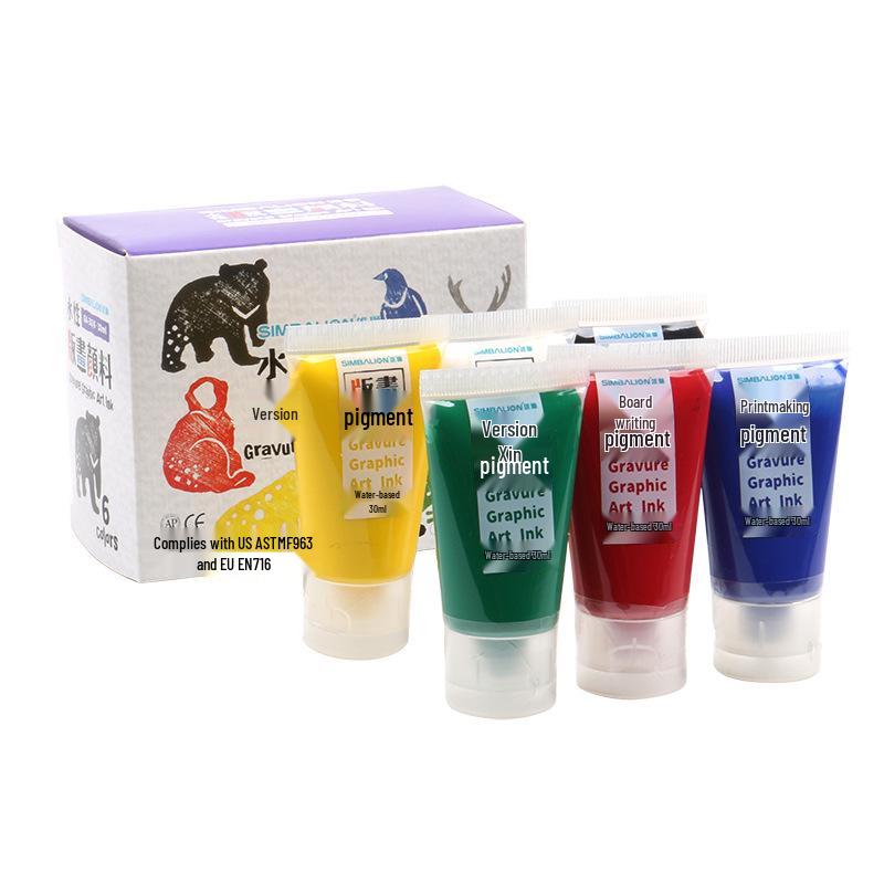 Taiwan Male Lion 6-Color Water-Based & Oil-Based Printmaking Ink Set, 30ml Each GA-30