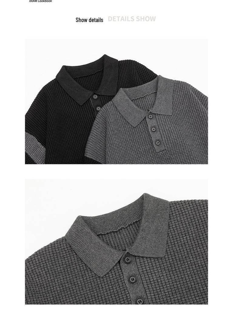 Mu Yuan Men's Retro Autumn/Winter Knit Polo Sweater - American-Style Casual Top