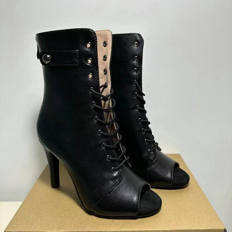 Women's Black Peep-Toe High Heel Stilettos  New Fashion Brand Party Boots for Ballroom Latin Jazz Dance Sexy Party Shoes