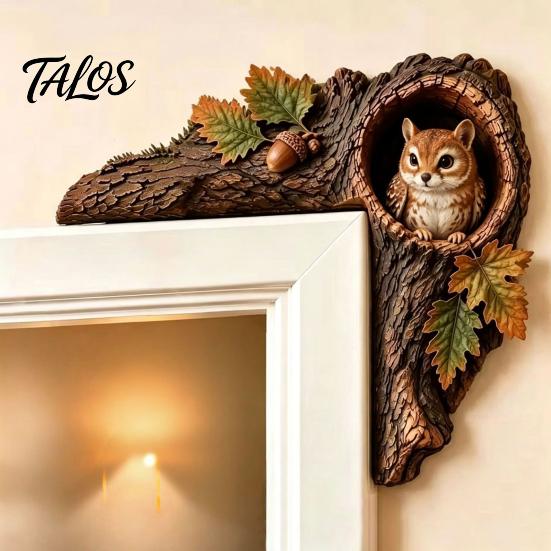 Nature Inspired Home Decor Chipmunk Tree Hollow Door Topper, Woodland Animal Frame Decor, Rustic Wood Bedroom Wall Decoration Corner Ornament