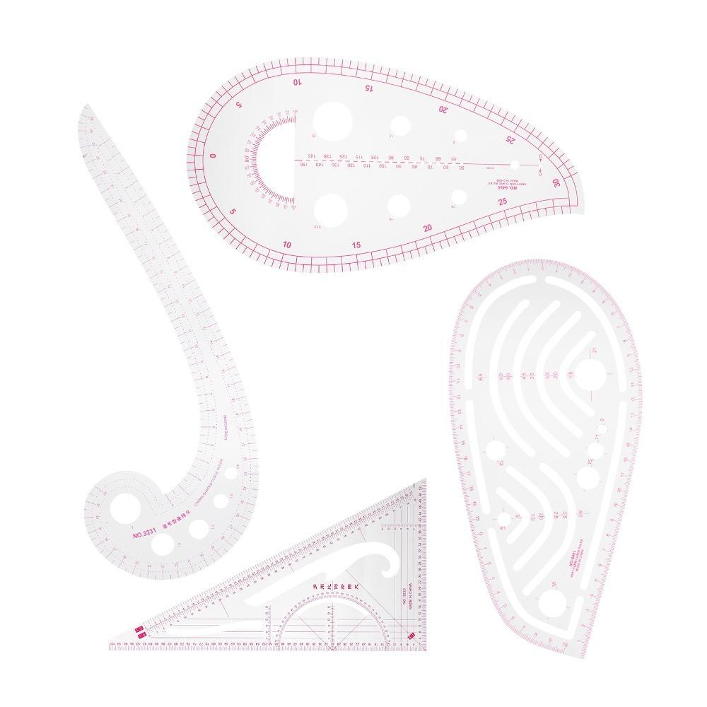 4Pcs Shaped Design Curve Ruler Set Multi-Function French Curve Ruler For Designers