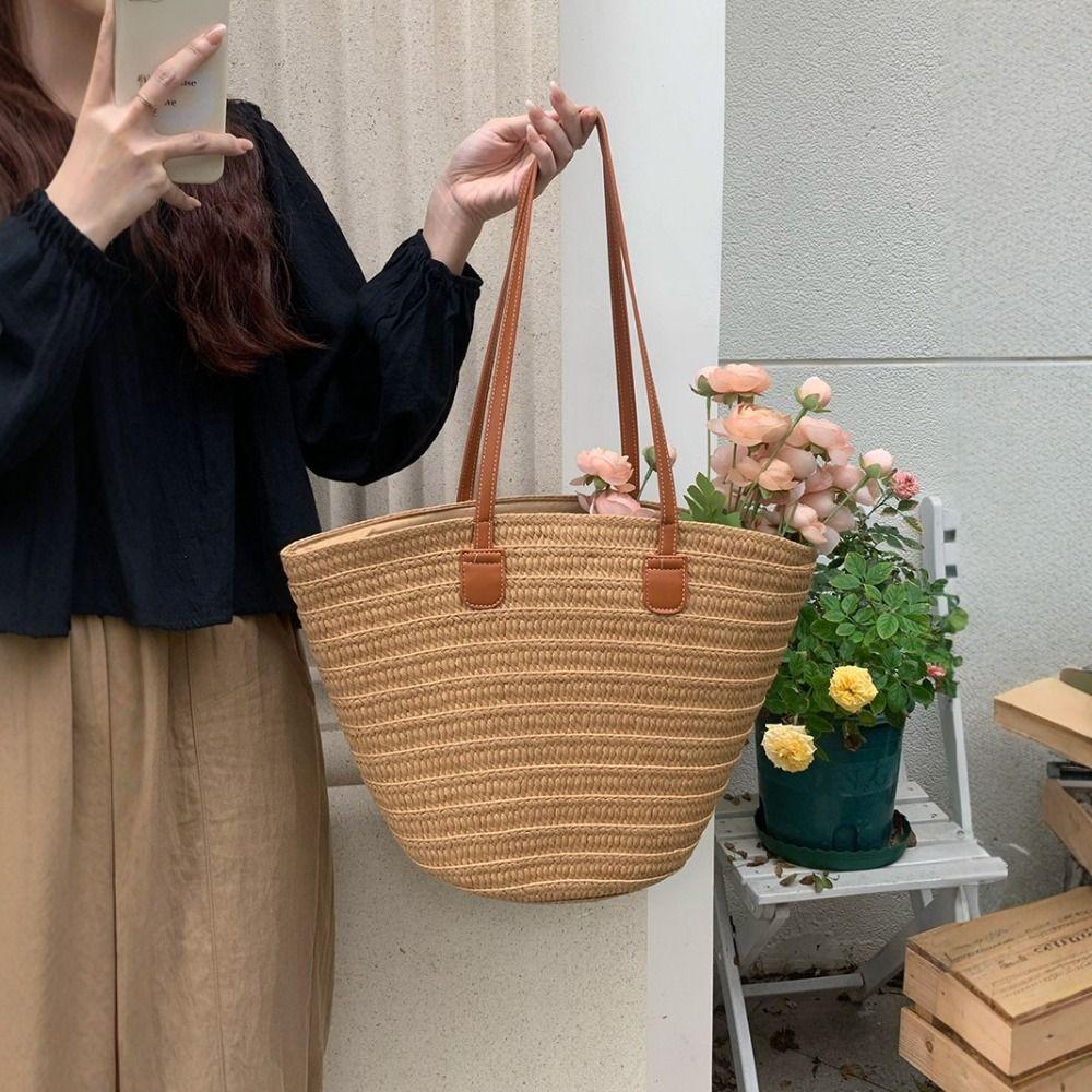 Leisure Basket Shoulder Bag Summer Women's Tote Bag New Straw Weave Bag  Ladies/Girls