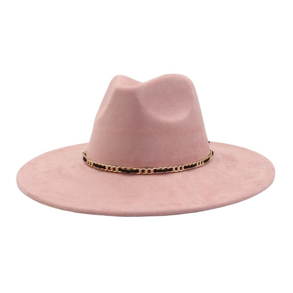 

Universal Wide Brim Jazz Cap with Belt Leatherette British Style Felt Hat Formal Hat Church Occasions темно-розовый