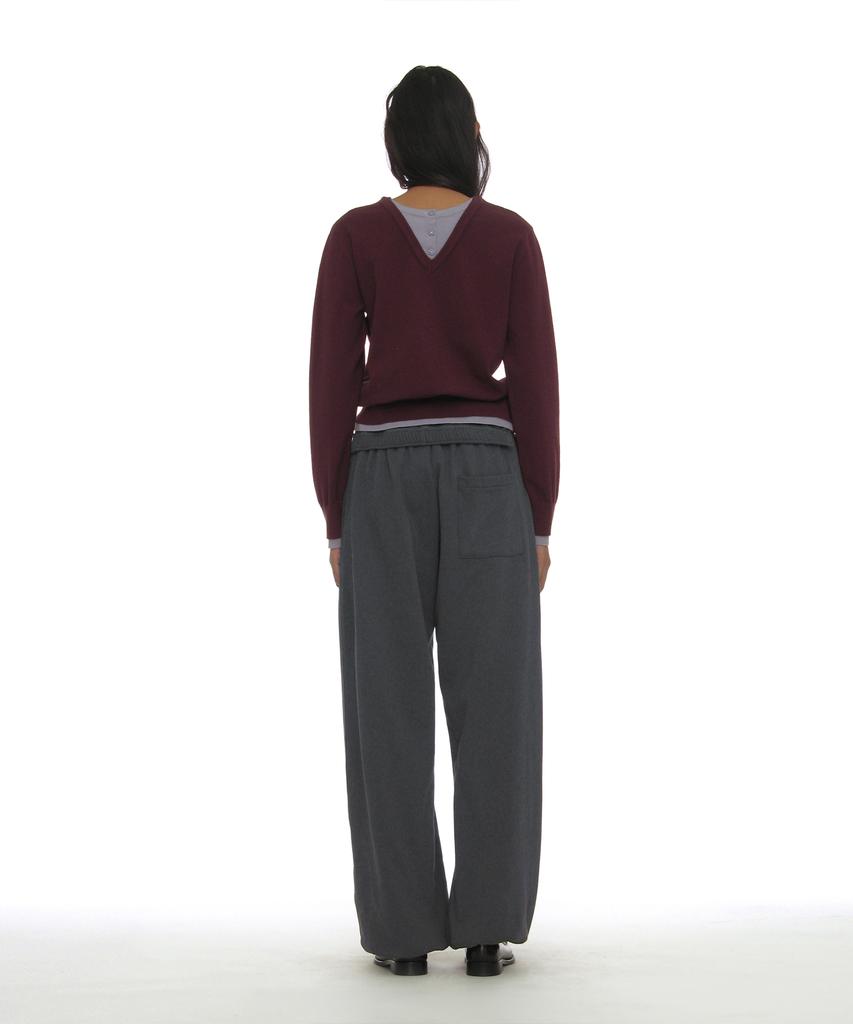 PARTIMENTO WOMEN Colorblock Double Layered Knit Sweater_Plum