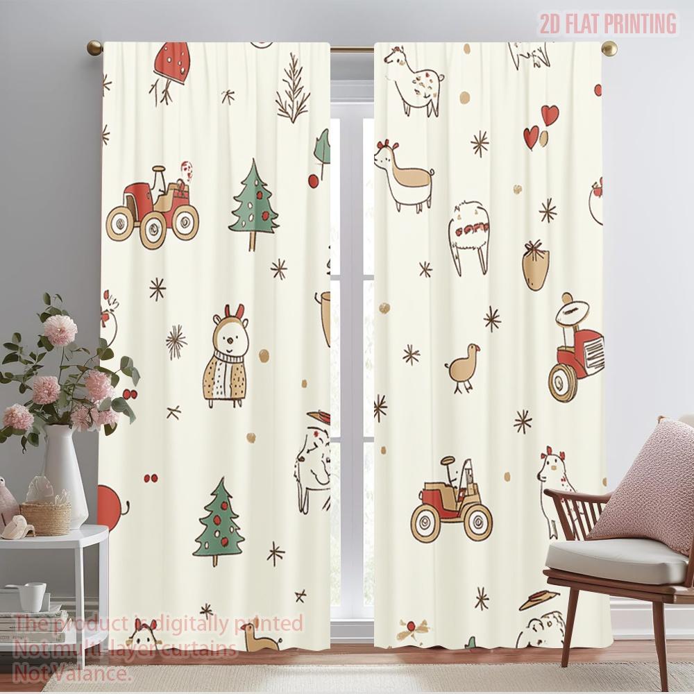 

2pcs,2D plane printing Curtains Roller Blinds Christmas Cute Animal Tractor (2) 100% Polyester (without rod) Decorations Inside 52.50×116.00 CM 2pcs