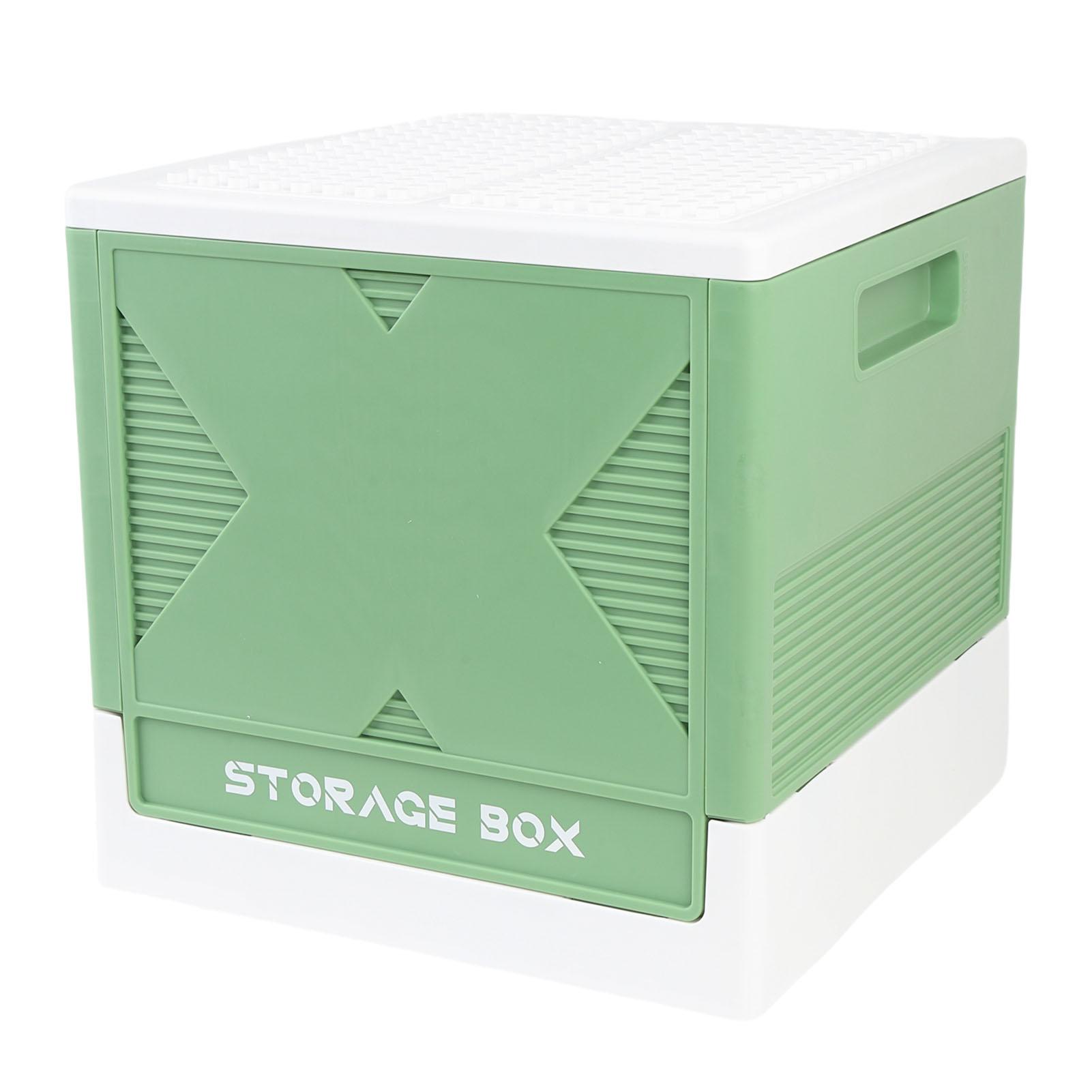 

Toys Storage Box with Building Baseplate 37L Stackable Foldable Building Blocks Organizer Storage Container for Home зелёный