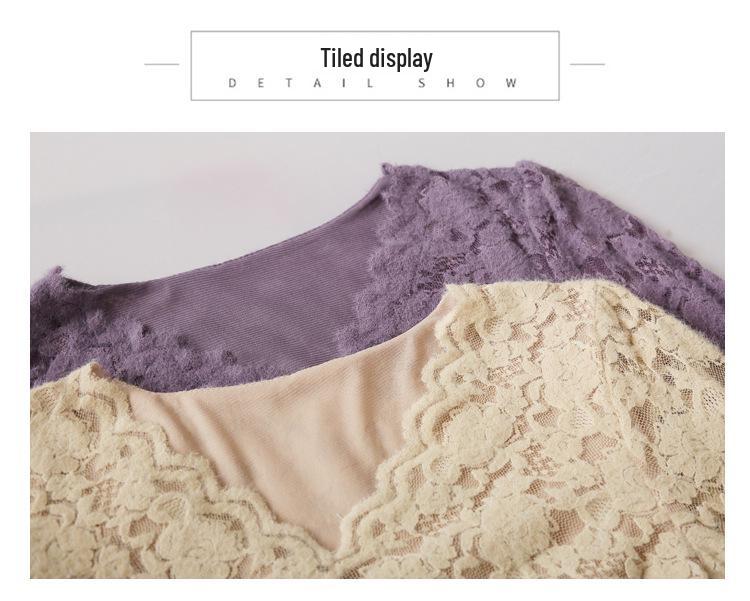 Women's V-Neck Lace Mesh Velvet Top - Long-Sleeve, Slim, Stylish for Autumn/Winter