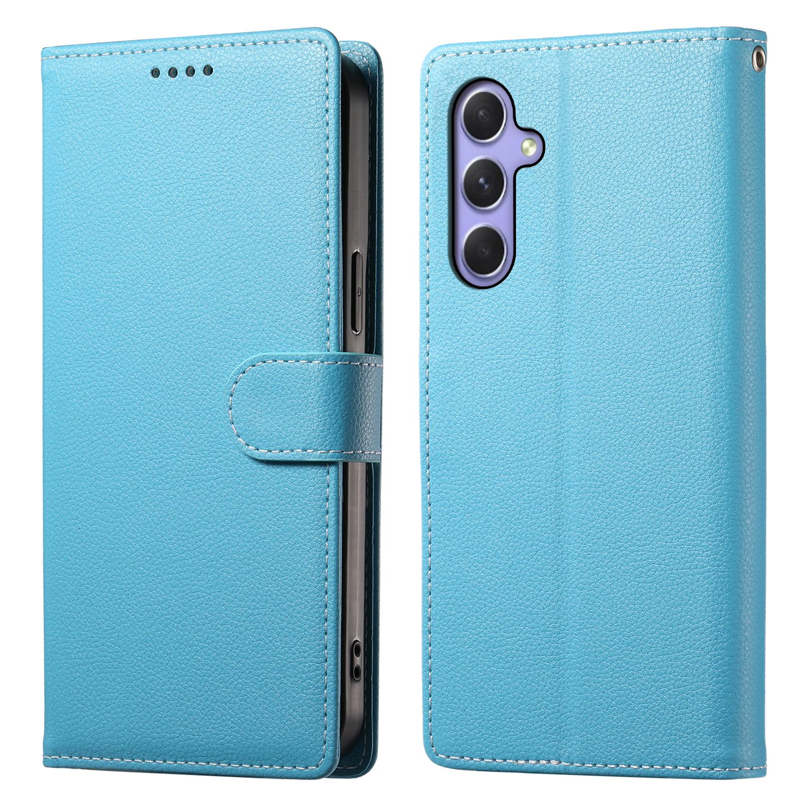 

DF-012 For Samsung Galaxy A54 5G Case Litchi Texture Leather Magnetic Clasp Wallet Stand Phone Cover Sky Blue