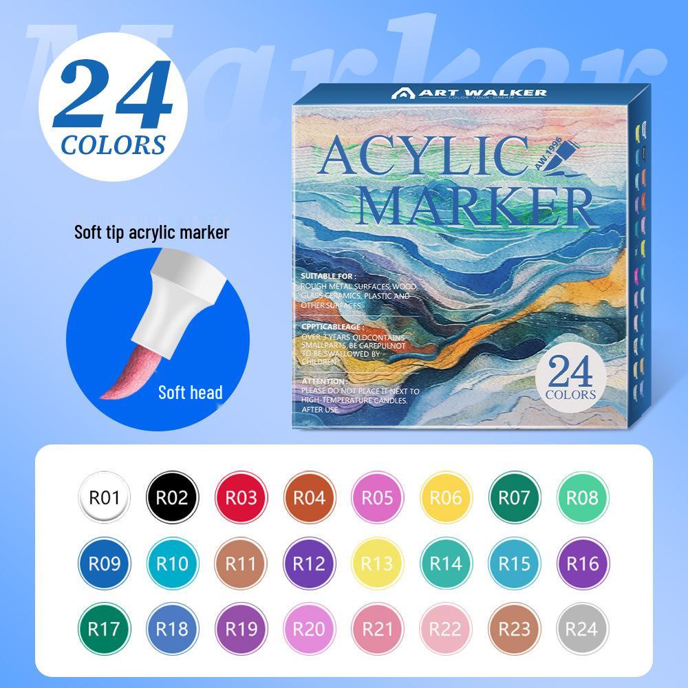Soft Tip Acrylic Marker Set - Kids' Graffiti & Drawing Pens, No Pressure Needed, Fade-Resistant, Multi-Color Watercolor Brushes