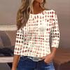 Women's Casual Geometric Print Neck T-Shirt with Three-Quarter Sleeve for Everyday Wear